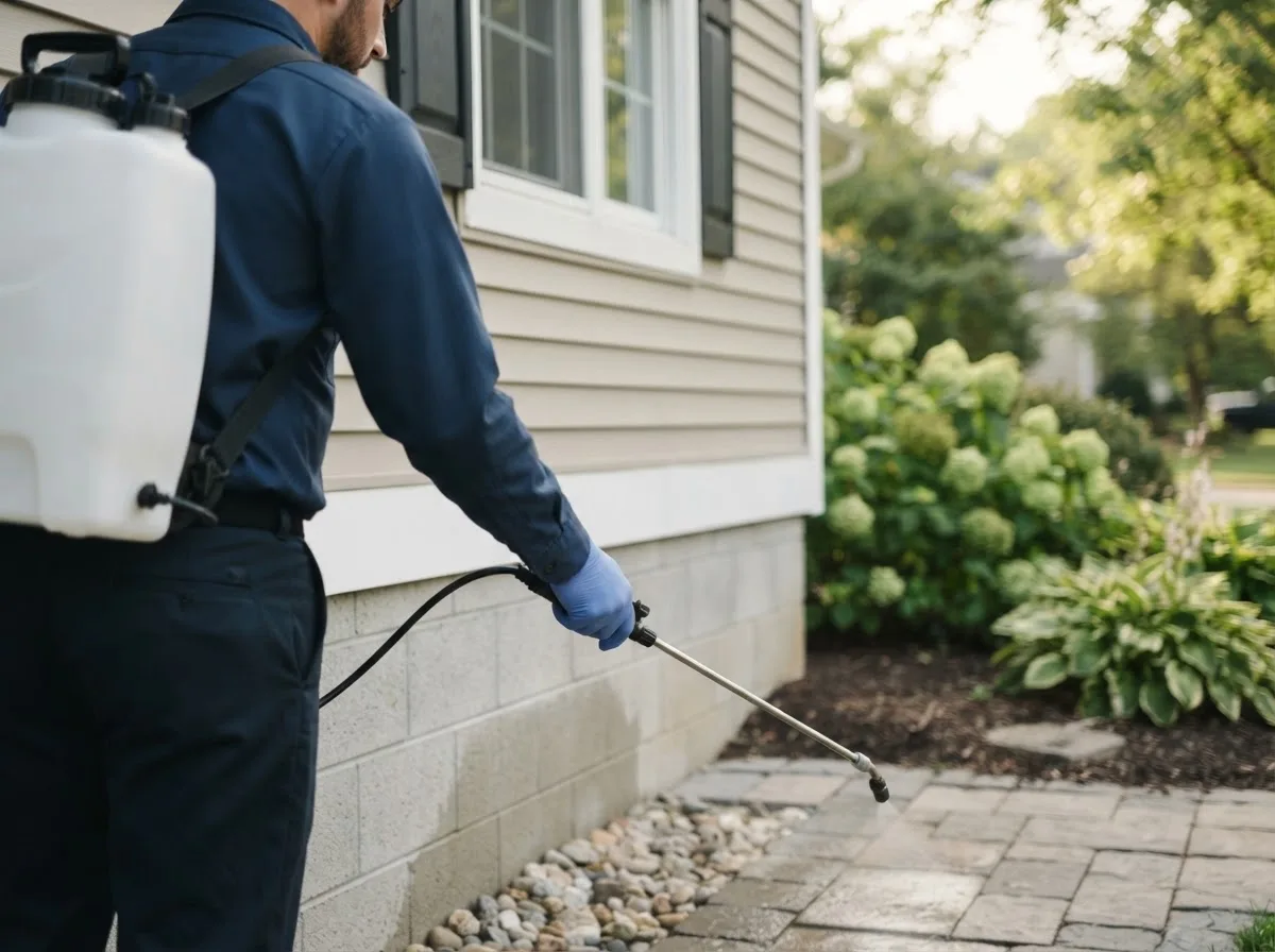 Pest control technician inspecting a home in Watkins, MN